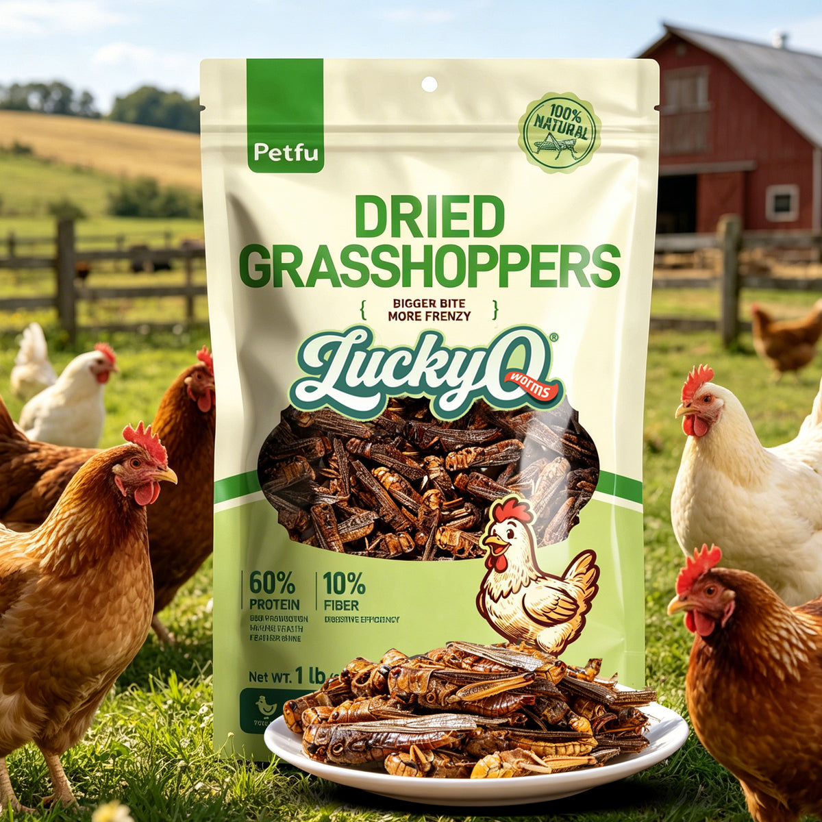 PETFU High Protein Dried Grasshoppers Treat Pouch for Reptiles and Birds