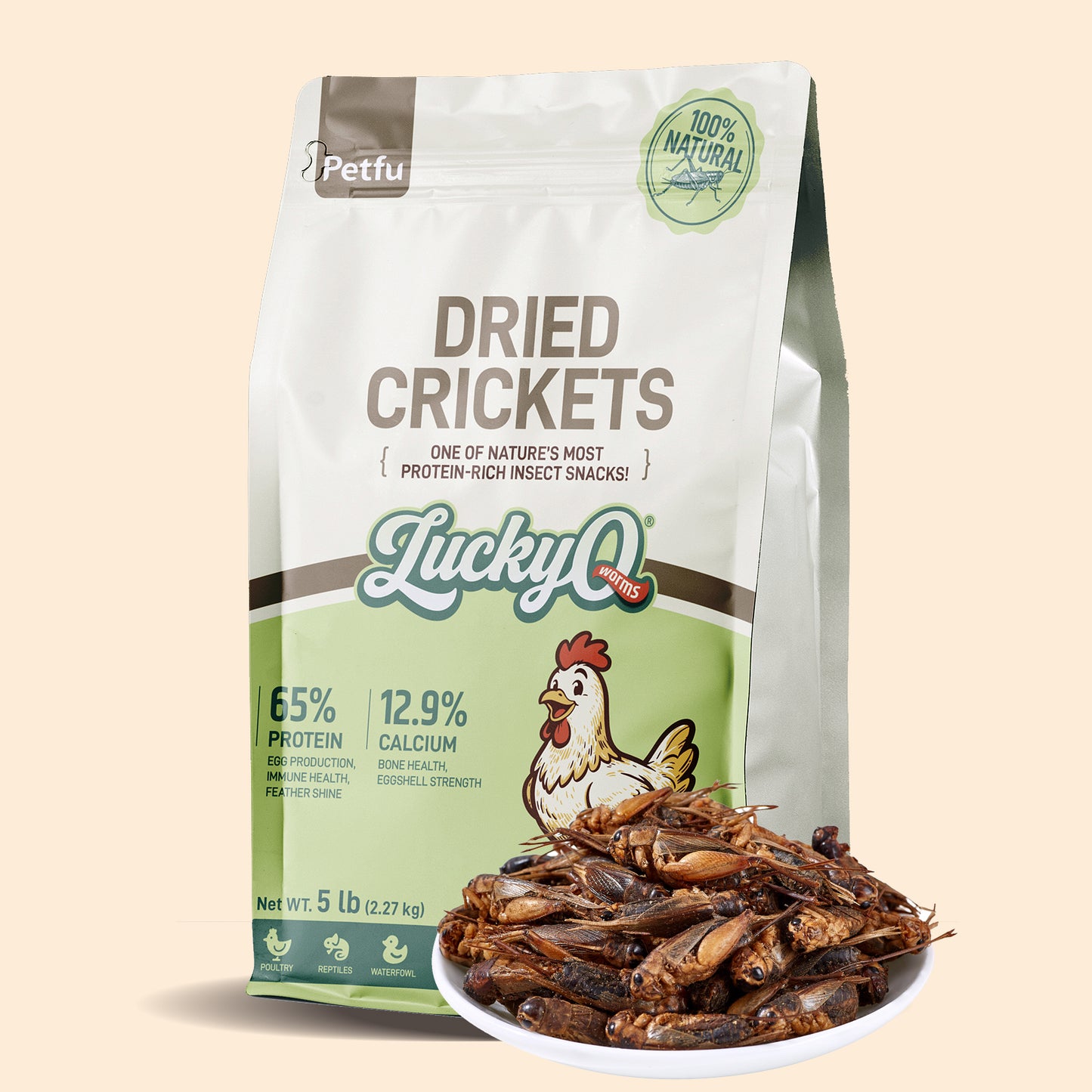LuckyQworms Dried Crickets 5 lbs for Chickens, Wild Birds, Hedgehogs, Reptiles, Lizards, Bearded Dragons, Fish, Turtles High Protein Natural Insect Food Resealable Bag