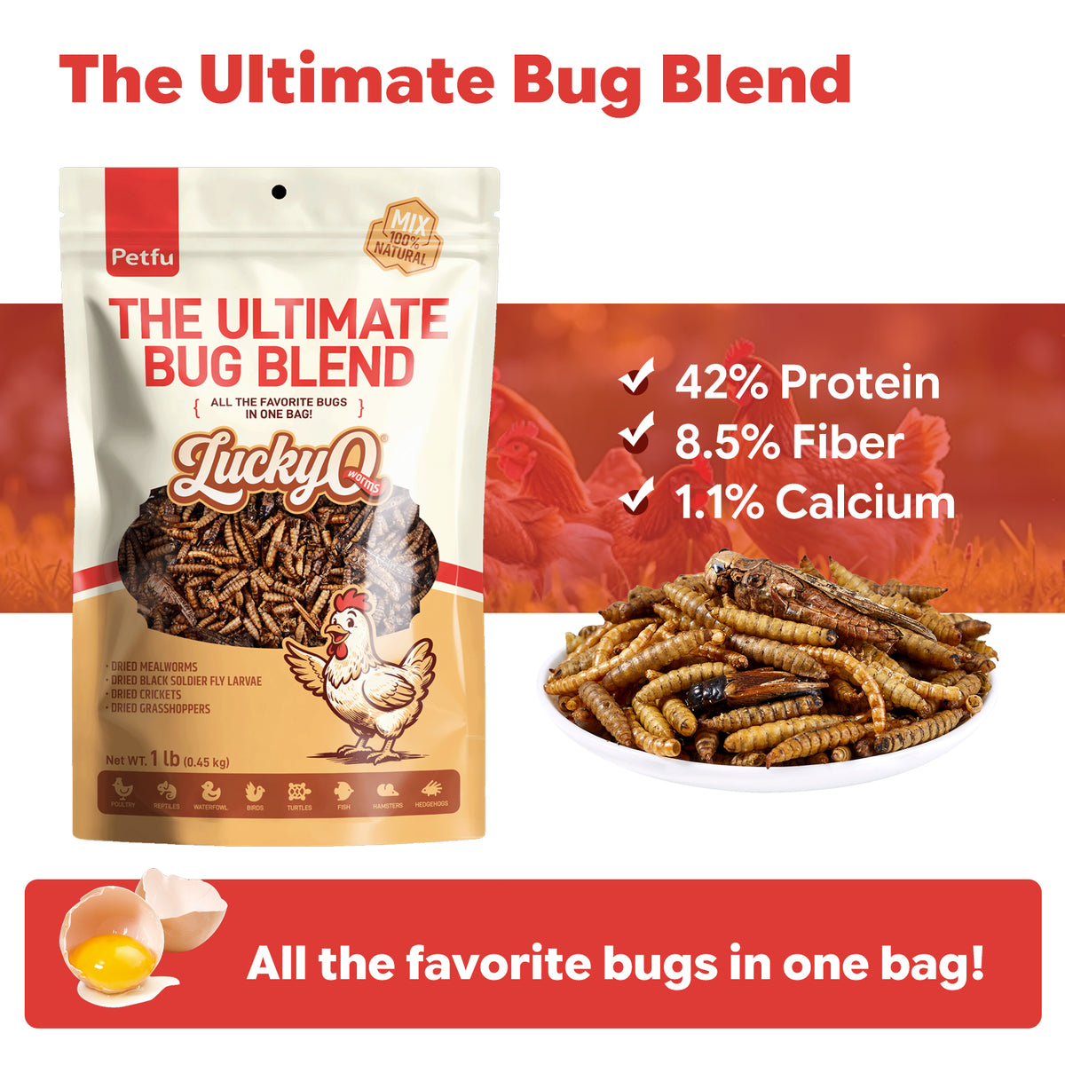 PETFU Ultimate Bug Blend Nutritional Analysis 42 Percent Protein and Calcium