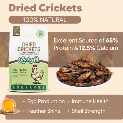 LuckyQworms Dried Crickets 5 lbs for Chickens, Wild Birds, Hedgehogs, Reptiles, Lizards, Bearded Dragons, Fish, Turtles High Protein Natural Insect Food Resealable Bag