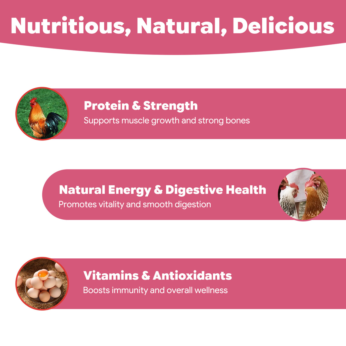 Freeze-Dried Strawberries & Bananas provide vitamin C and potassium to support overall wellness, heart & muscle function.