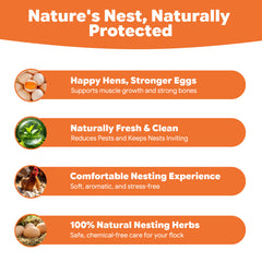 100% natural, safe for hens, keeps nests fresh, and gently deters pests