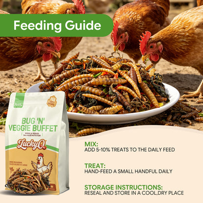LuckyQworms Bug 'N' Veggie Buffet 5 lbs for Chickens, Wild Birds, Hedgehogs, Reptiles, Lizards, Bearded Dragons, Fish, Turtles High Protein Natural Insect Food Resealable Bag