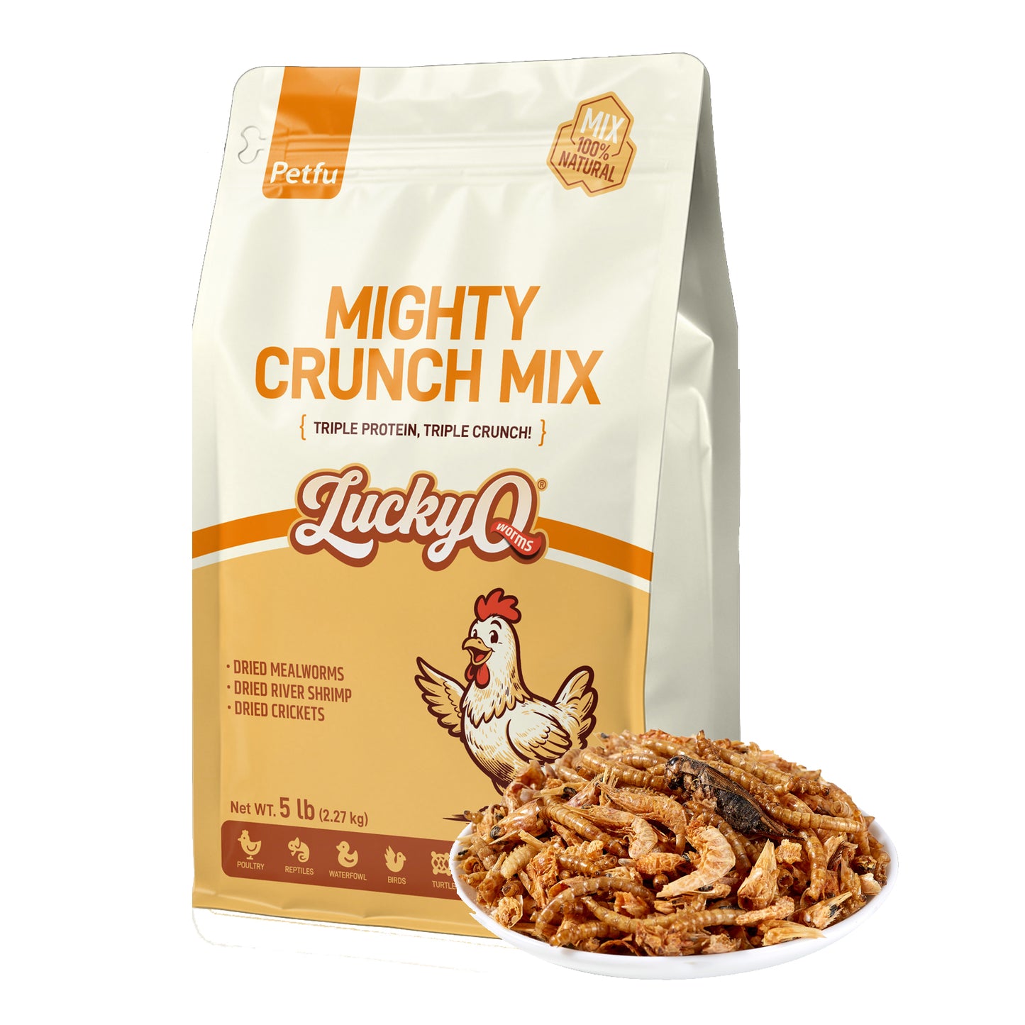 LuckyQworms Dried Mighty Crunch Mix Aquatic Turtle Food 5 lbs for Chickens, Wild Birds, Hedgehogs, Reptiles, Lizards, Bearded Dragons, Fish, Turtles High Protein Natural Insect Food Resealable Bag
