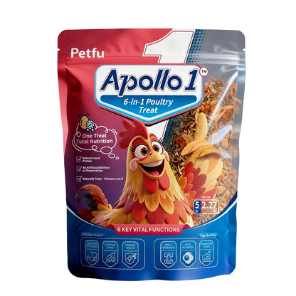 Petfu Apollo1 Series 6-in-1 Poultry Treat Mix High-Protein Mealworms, BSFL, Krill, Sunflower Seeds, Marigold Petals & Shells for Chickens & Ducks | Supports Strong Eggshells, Feather Health & Rich Yolks