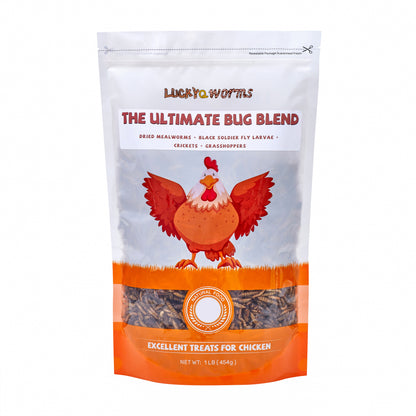 LuckyQworms The Ultimate Bug Blend 1 lb for Chickens, Wild Birds, Hedgehogs, Reptiles, Lizards, Bearded Dragons, Fish, Turtles High Protein Natural Insect Food Resealable Bag