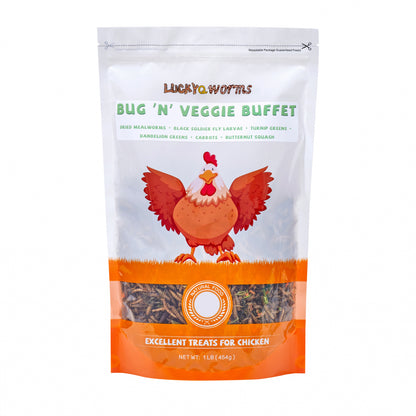 LuckyQworms Bug 'N' Veggie Buffet 1 lb for Chickens, Wild Birds, Hedgehogs, Reptiles, Lizards, Bearded Dragons, Fish, Turtles High Protein Natural Insect Food Resealable Bag