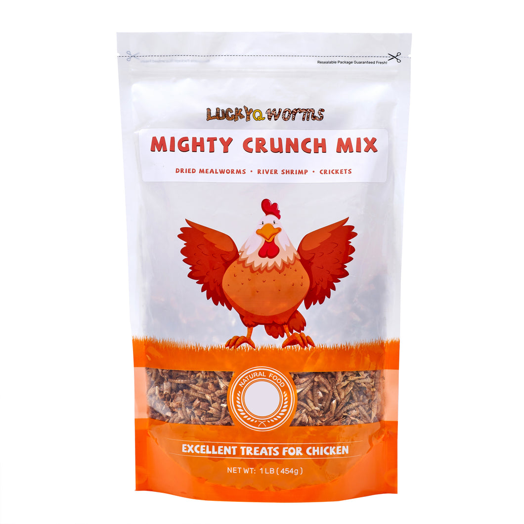 LuckyQworms Dried Mighty Crunch Mix Aquatic Turtle Food 1 lb for Chickens, Wild Birds, Hedgehogs, Reptiles, Lizards, Bearded Dragons, Fish, Turtles High Protein Natural Insect Food Resealable Bag