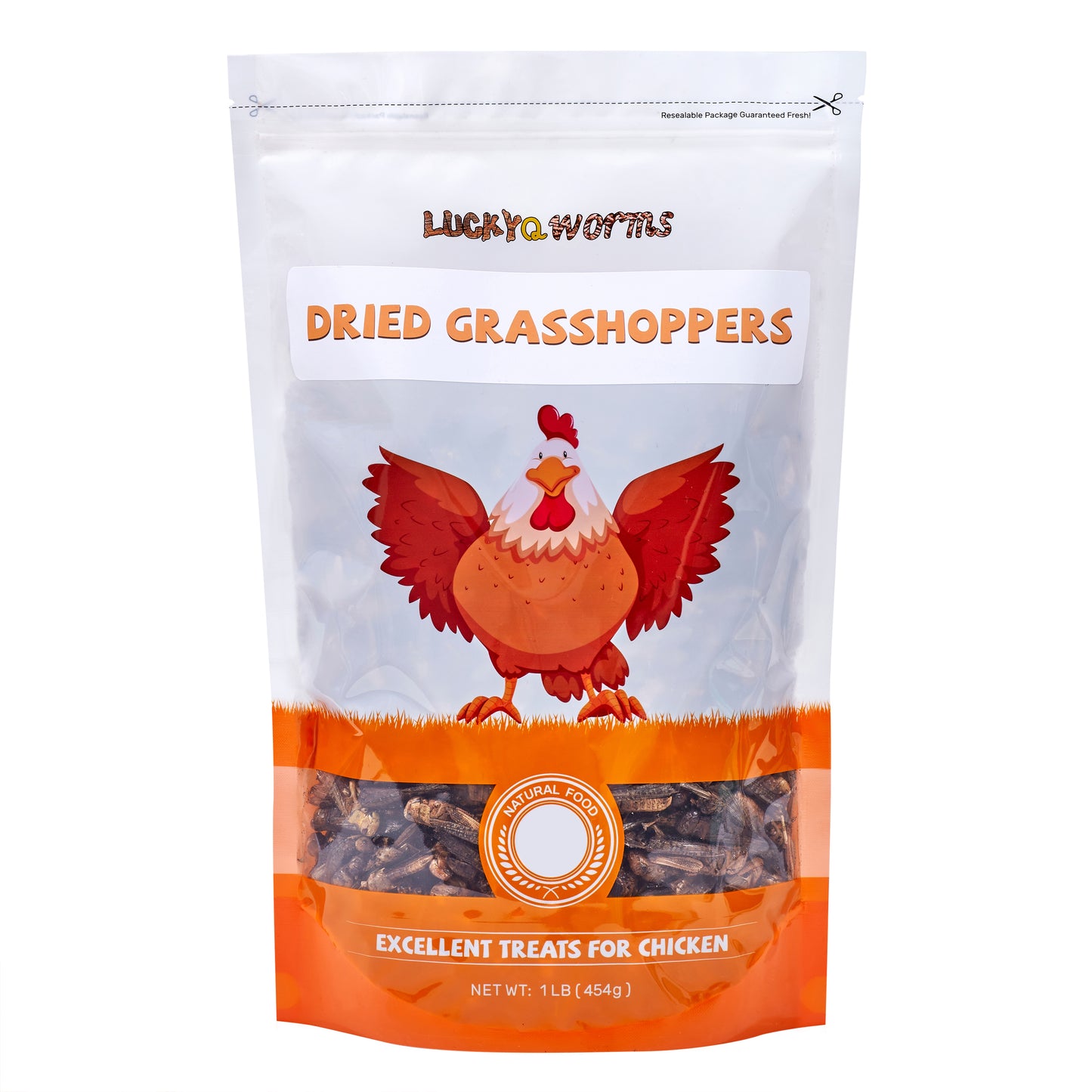 LuckyQworms Dried Grasshoppers 1 lb for Chickens, Wild Birds, Hedgehogs, Reptiles, Lizards, Bearded Dragons, Fish, Turtles High Protein Natural Insect Food Resealable Bag