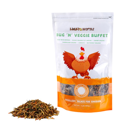 LuckyQworms Bug 'N' Veggie Buffet 1 lb for Chickens, Wild Birds, Hedgehogs, Reptiles, Lizards, Bearded Dragons, Fish, Turtles High Protein Natural Insect Food Resealable Bag