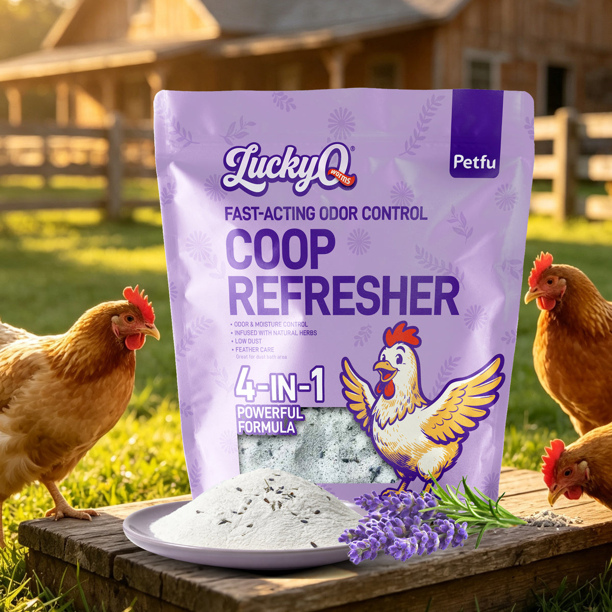 PETFU Coop Refresher for chickens and poultry, odor and moisture control