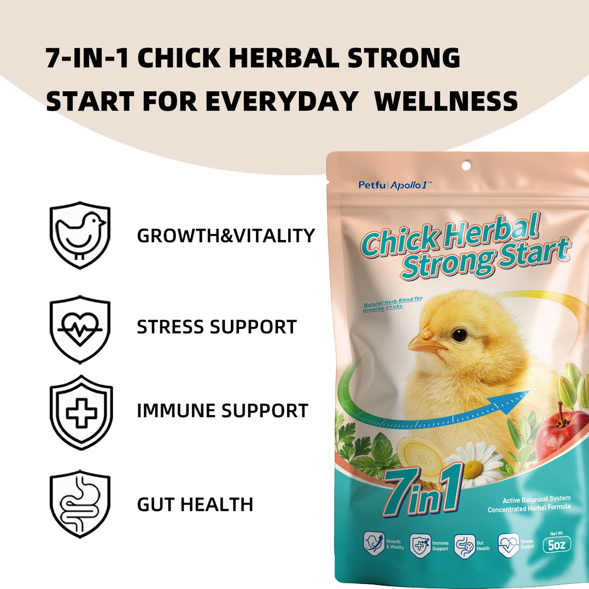 Pettu Apollo 7-In-1 Chick Herbal Strong Start for everyday wellness 